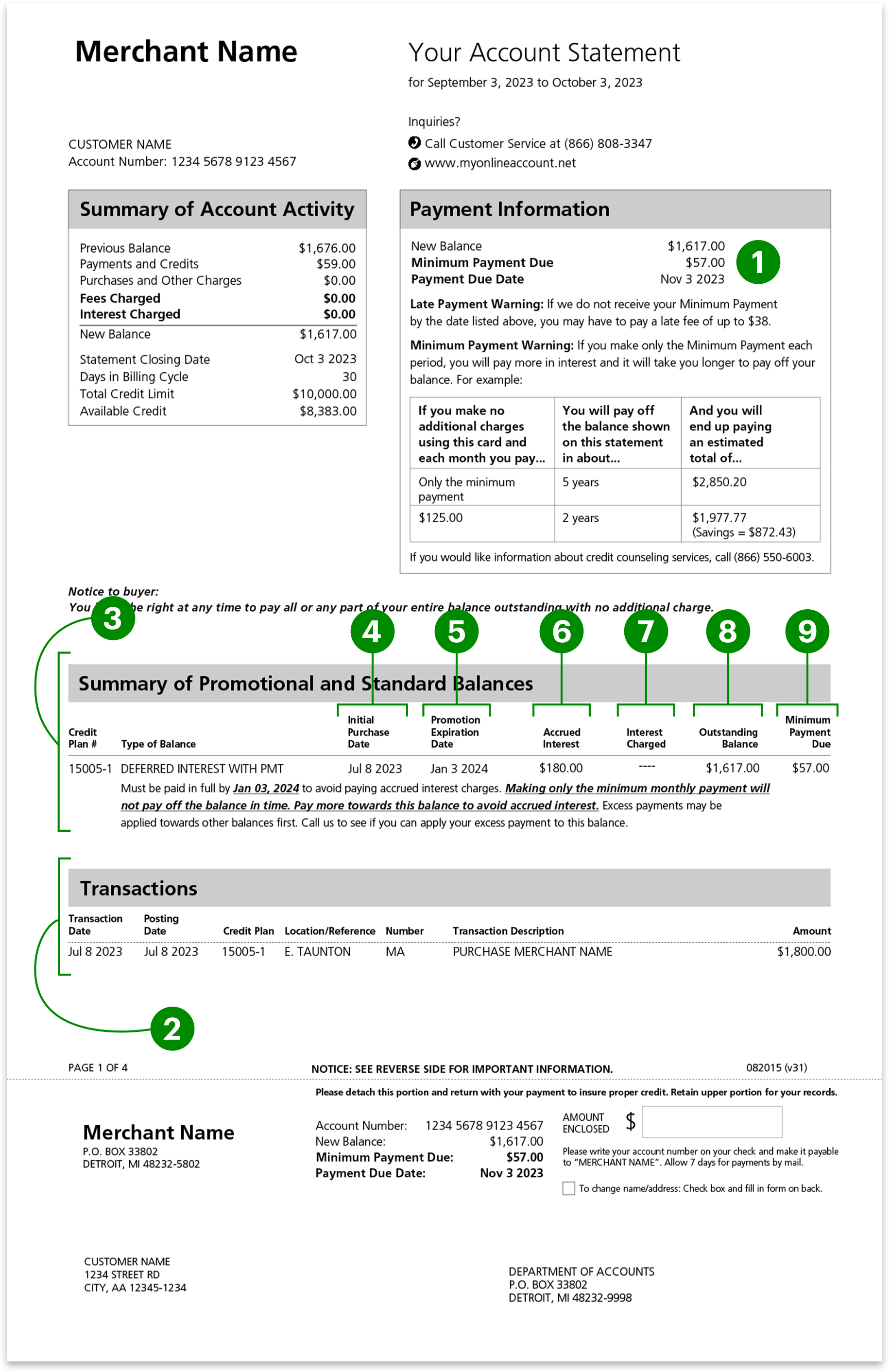 Image showing first half of typical credit statement