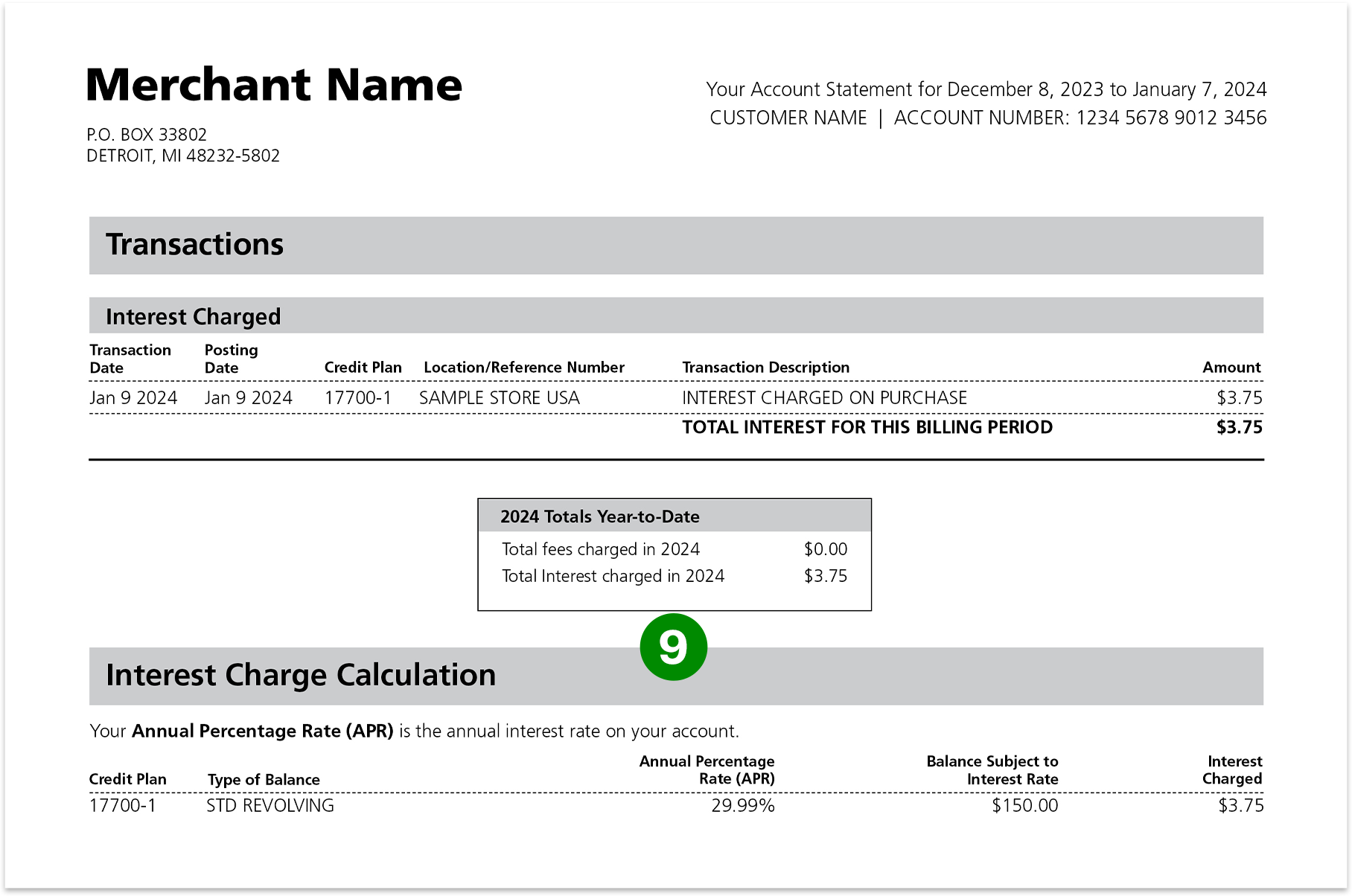 Image showing second half of typical credit statement